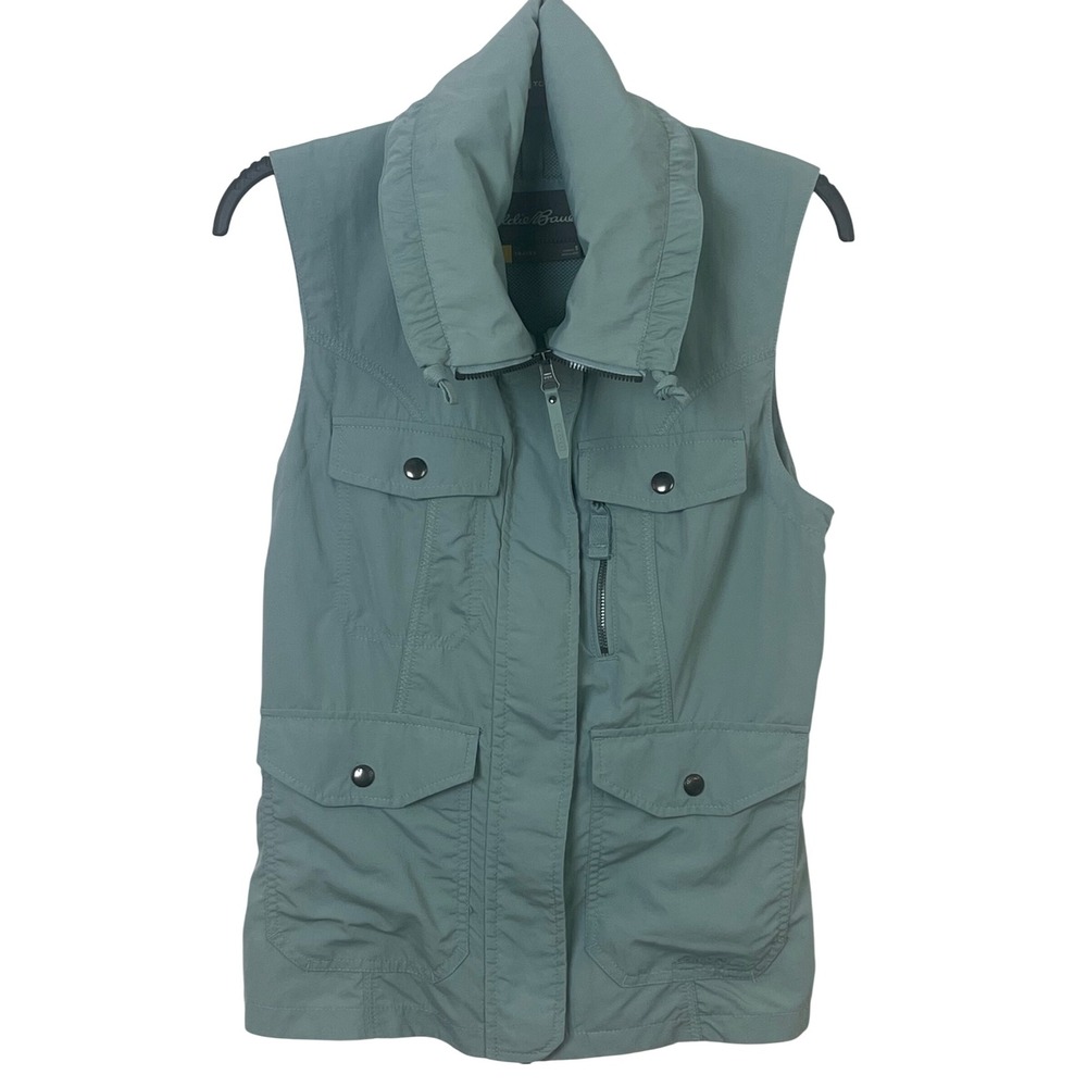 Eddie Bauer Women's Travex Vest Blue Green Size S Cargo Utility Hiking‎ Camping